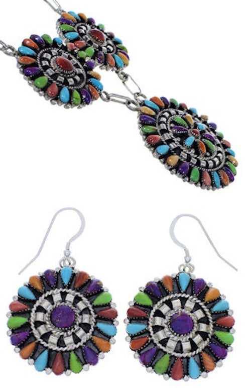 Multicolor Southwest Sterling Silver Link Necklace Set PX37831
